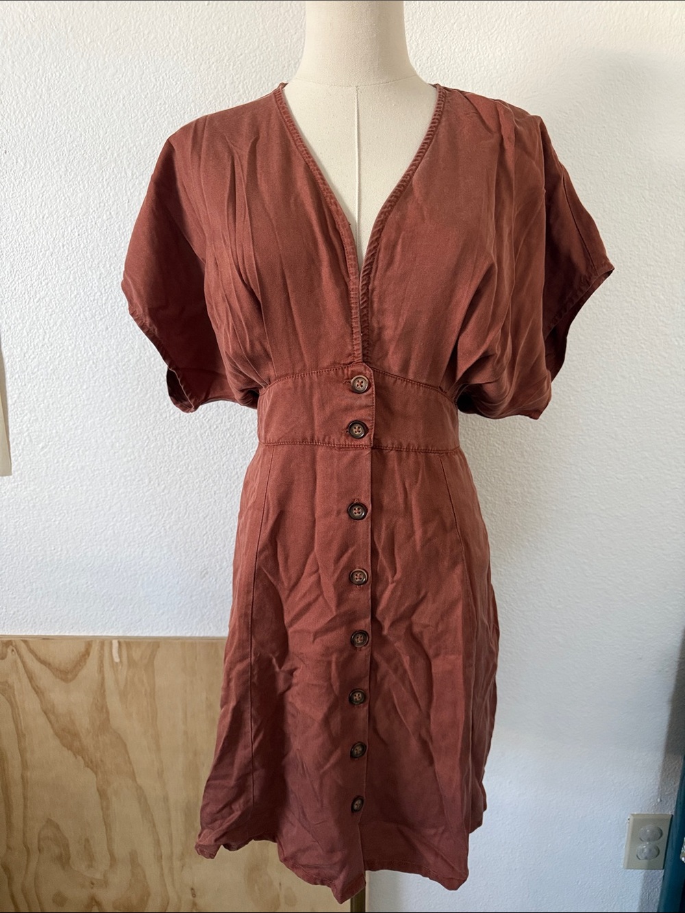 Quince Terracotta Button-Front Women's Dress Size Medium